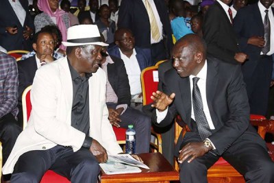 Orange Democratic Movement party leader Raila Odinga, left, and Deputy President William Ruto at a past event (file photo).