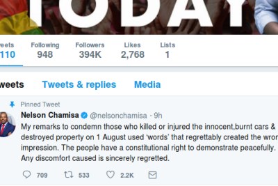 Nelson's Chamisa's apology on Twitter.