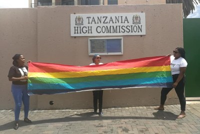 Lobby group protest against anti-queer action in Tanzania.