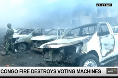 A major fire destroyed an election warehouse in Kinshasa.