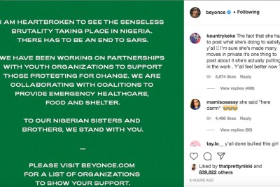 Beyonce pledged support to #EndSARS.