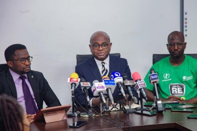 Presidential Candidate Kingsley Moghalu addressing a press conference calling fo a Truth and Reconciliation Commission for Nigeria.