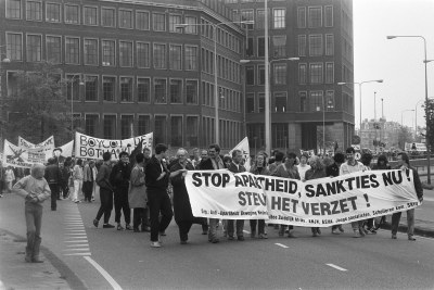 An anti-apartheid protest in Amsterdam in 1985.