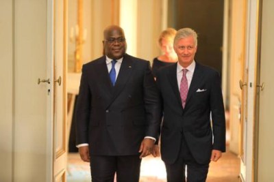 Belgian King Philippe and DR Congo President Felix Tshisekedi at the Royal Palace in 2019 (file photo).