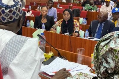 Hauwa Ojeifo speaks at the Nigerian Parliament.