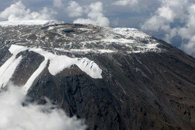 An aerial view of the dwindling ice on the summit of Mount Kilimanjaro (file photo).