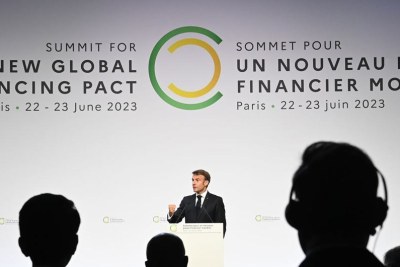 French President Emmanuel Macron addresses the Summit for a New Global Financial Pact in Paris, France in June 2023.