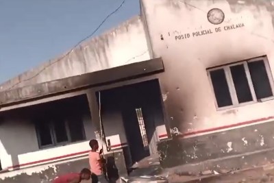 This police station was burned In protest against disputed October election results.